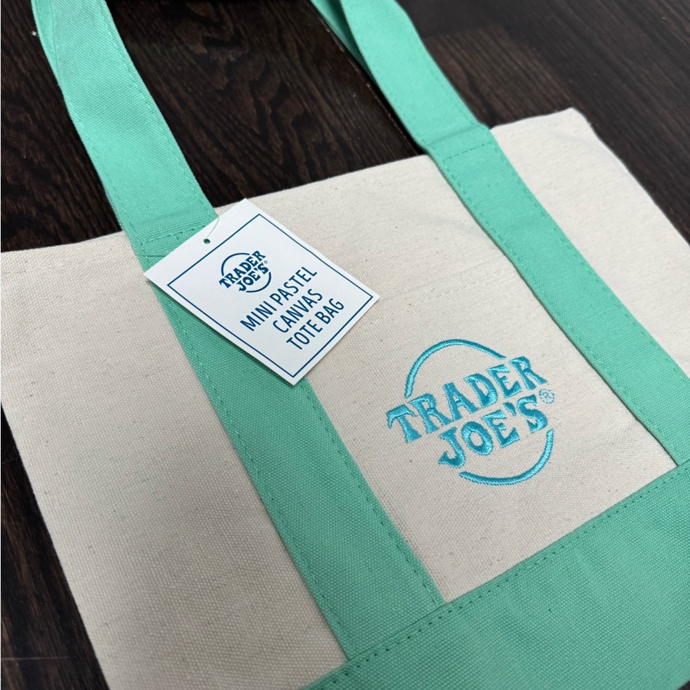 Trader Joe’s Limited Edition Spring 🌷Mini Mint Green Canvas Tote Bag - Picture 3 of 7